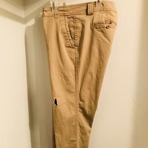 New York & Company Khaki Boyfriend Crop Distressed